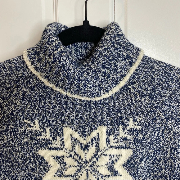 Vintage Liz Claiborne Blue Marled Knit Long Sleeve Snowflake Turtleneck … - Picture 3 of 8